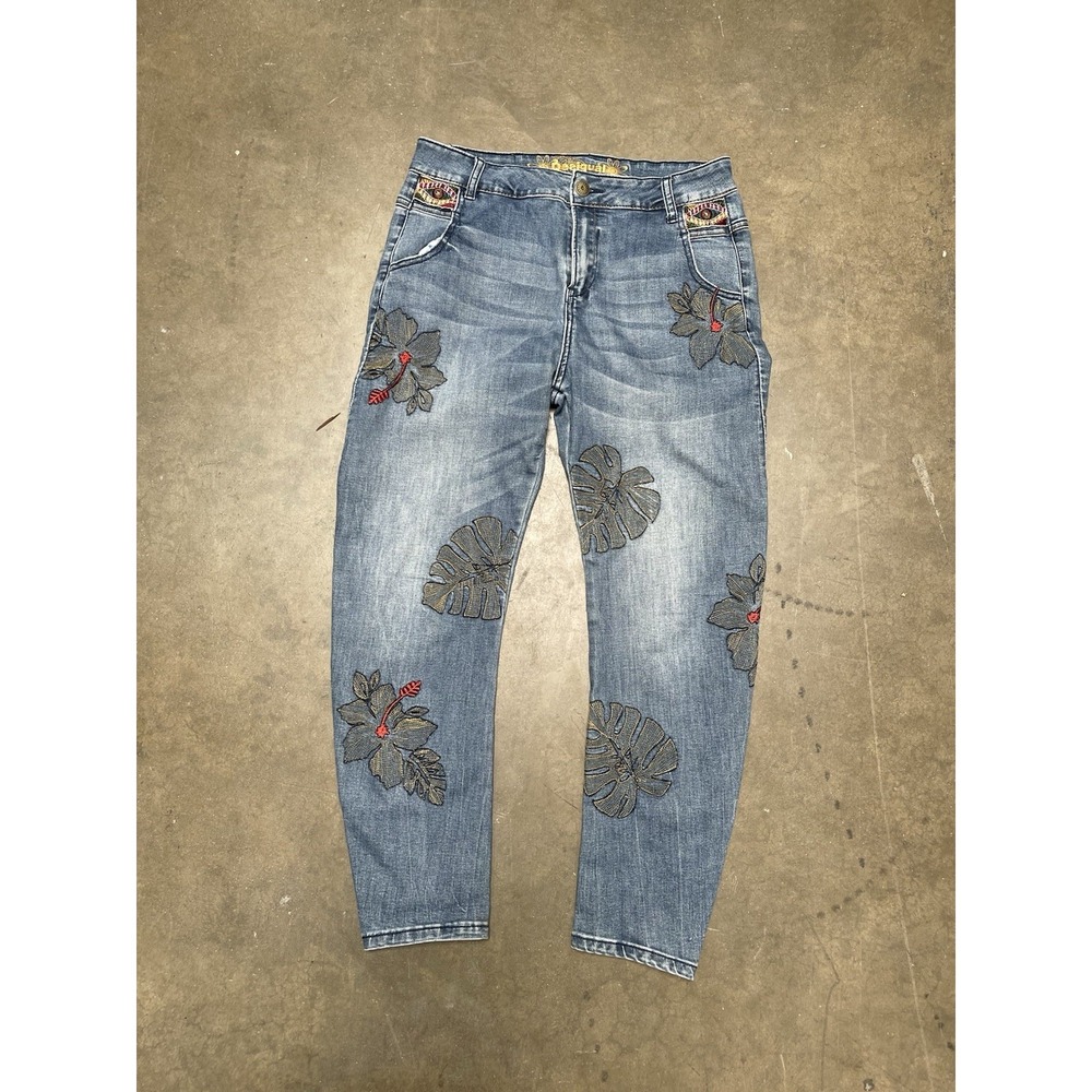 Desigual Women's Floral Embroidered Blue Jeans Size 27